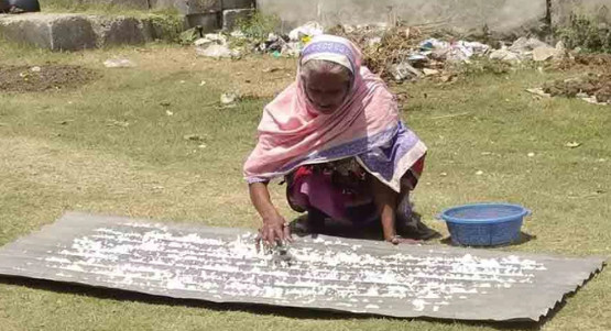 ত্রাণ না পেয়ে নষ্ট ভাত শুকাচ্ছেন, চাল হলে রান্না করবেন ভিক্ষুক